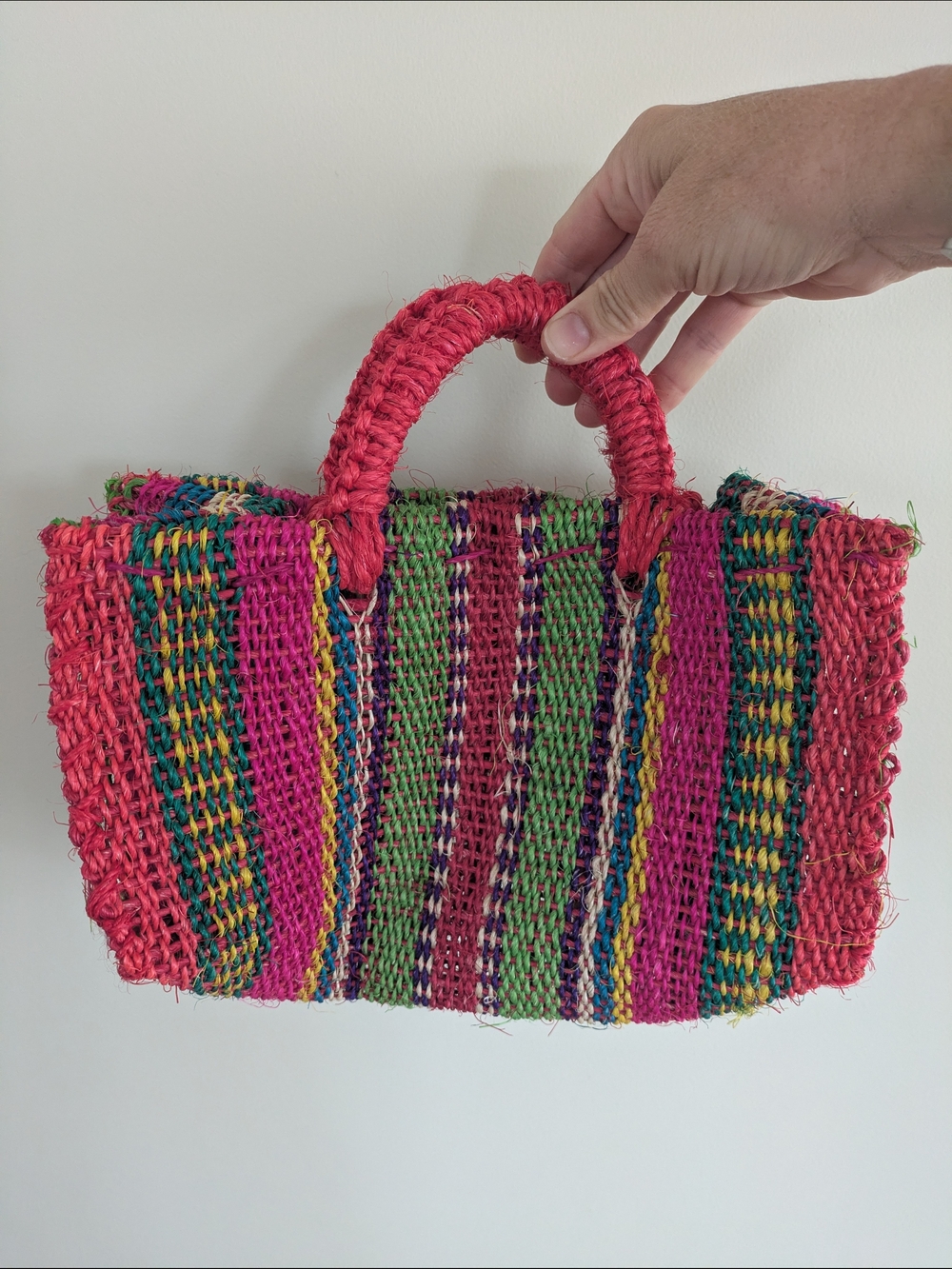 Handmade Mexican Market Bag - Multi-Colored Woven Striped Tote Bag